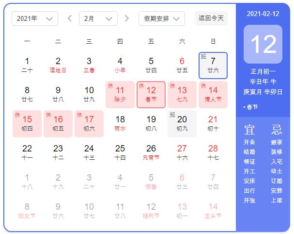 2021년 중국 춘절 기간